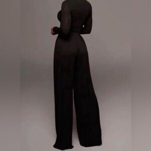 Women’s Black Self-Double Layer Wide Leg Pants Medium